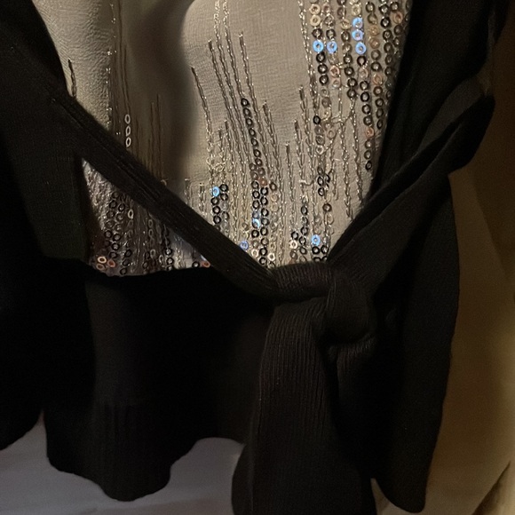Cardigan with Built-in Tank, Black with gray cami, silver sequins - Picture 4 of 8